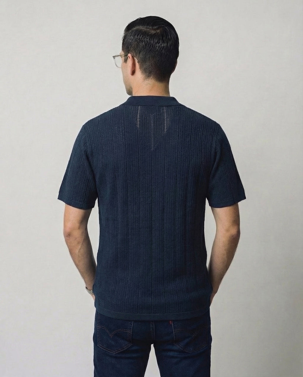 Vertical-Knit Short Sleeve  Sweater