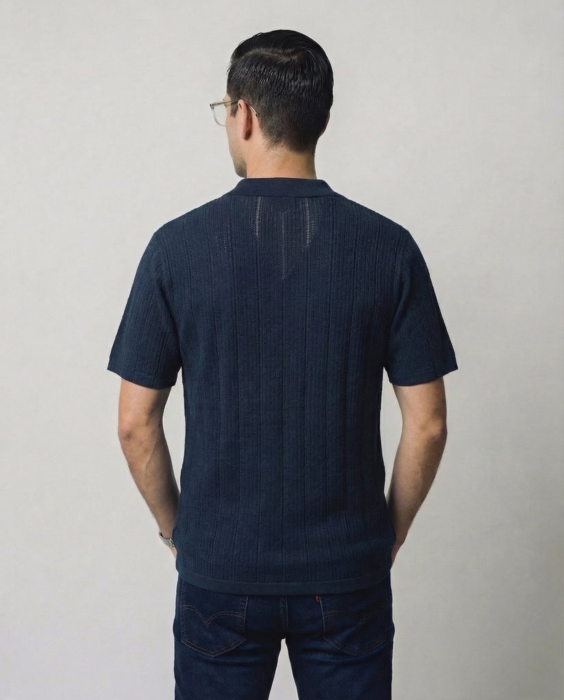 Vertical-Knit Short Sleeve  Sweater