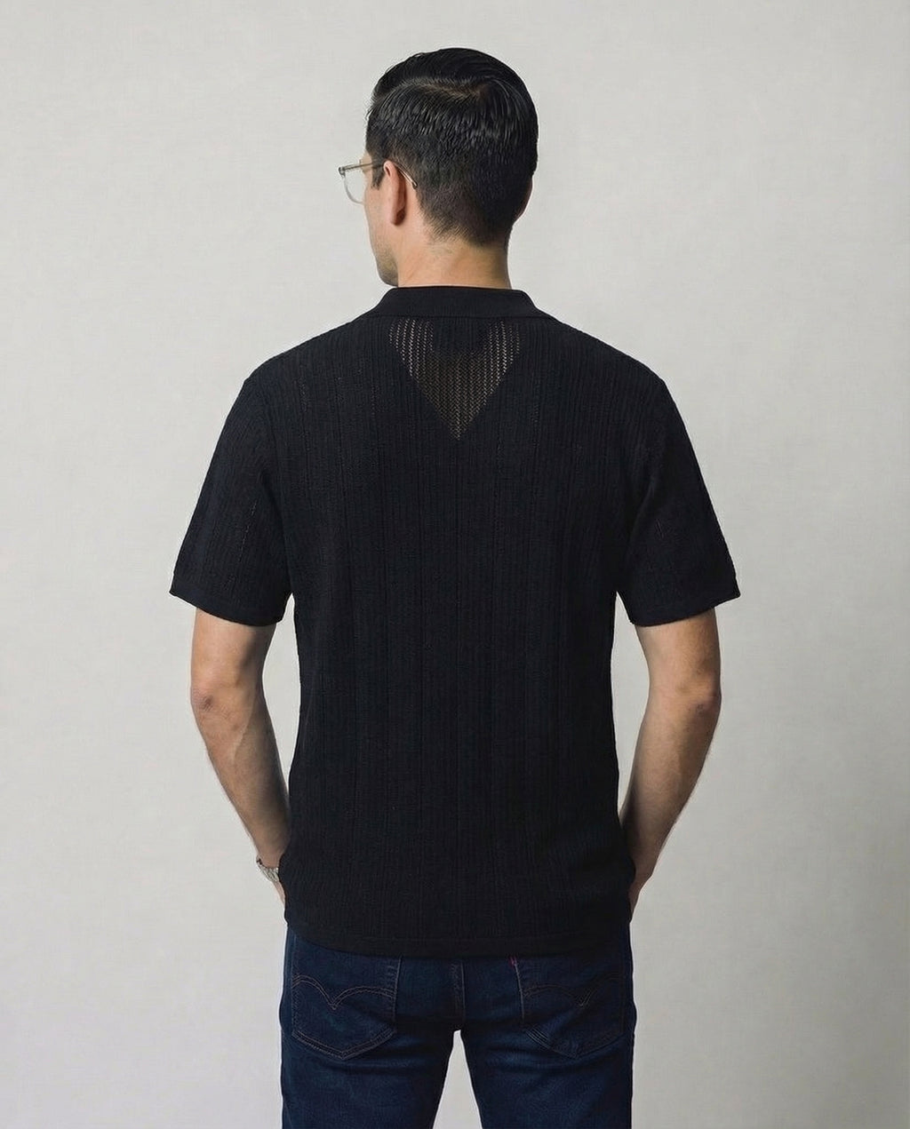Vertical-Knit Short Sleeve  Sweater