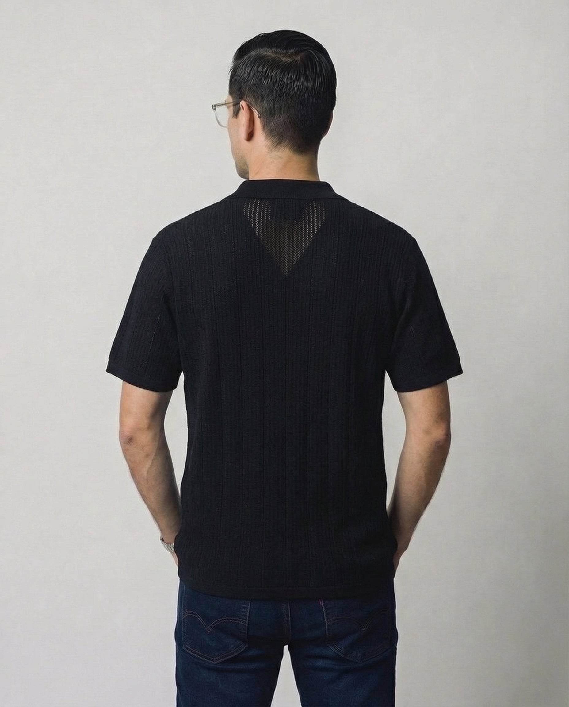 Vertical-Knit Short Sleeve  Sweater