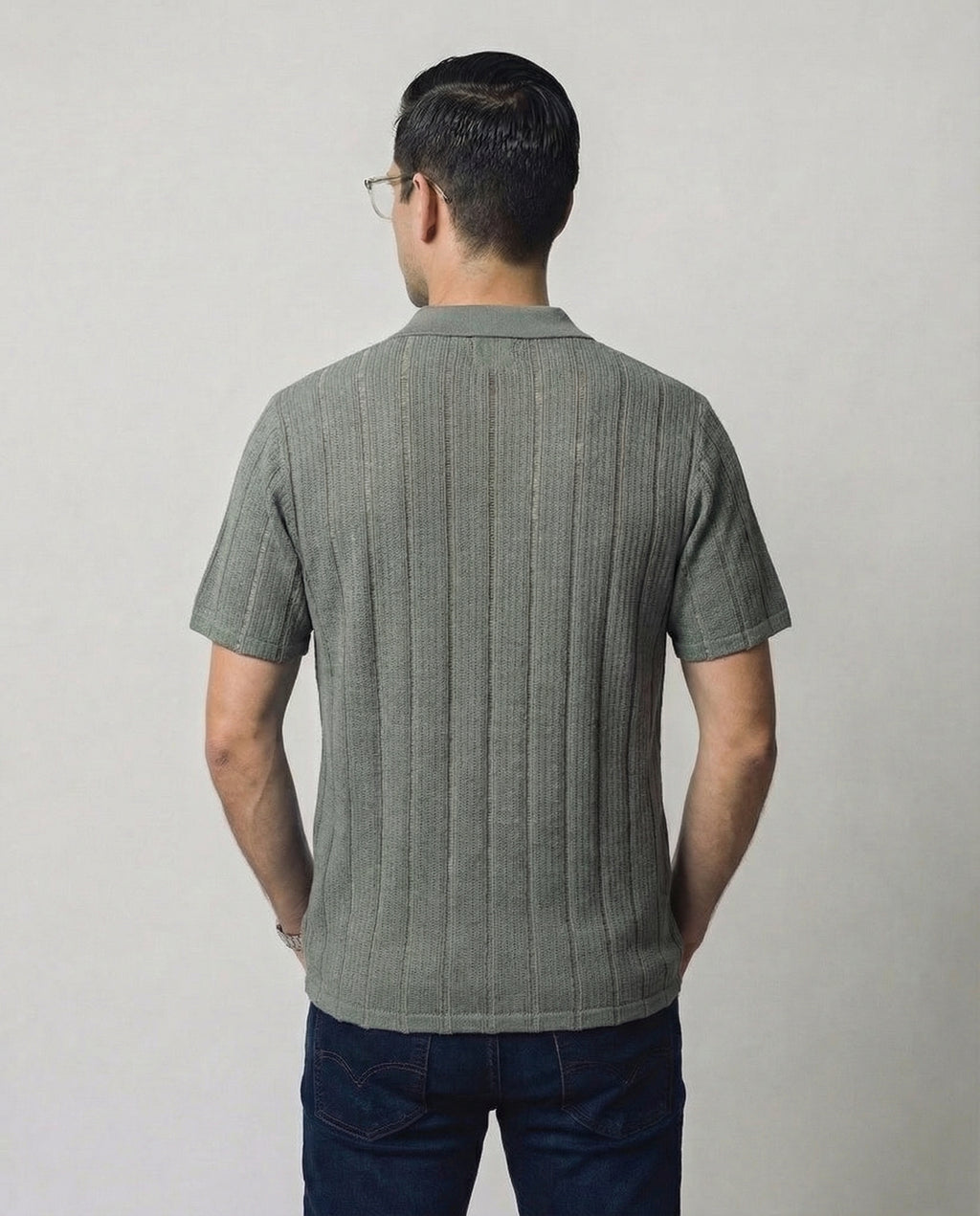 Vertical-Knit Short Sleeve  Sweater