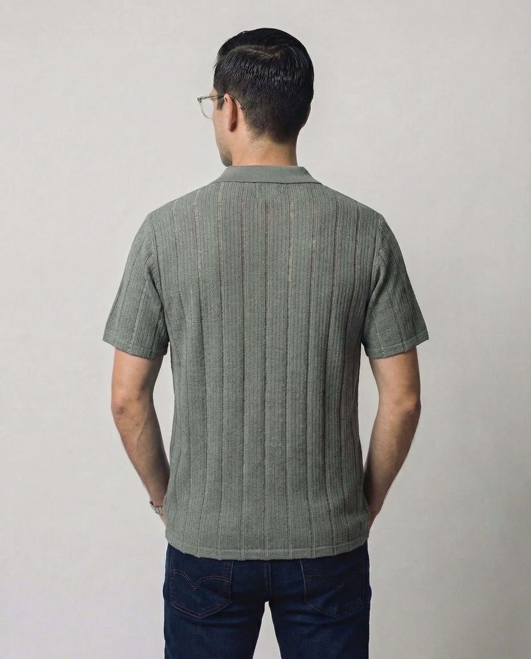 Vertical-Knit Short Sleeve  Sweater