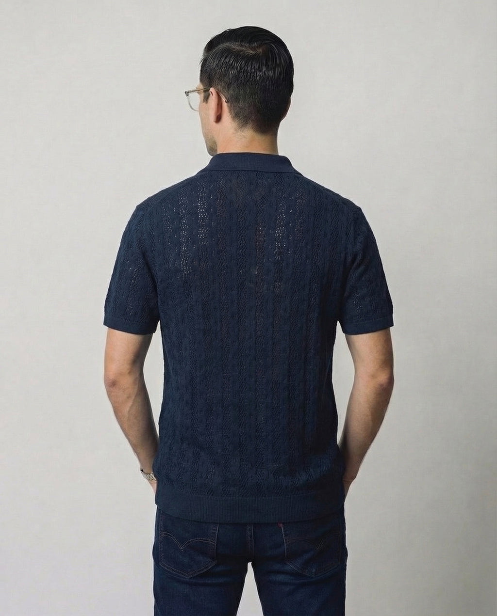 Linear-Knit Short Sleeve Sweater