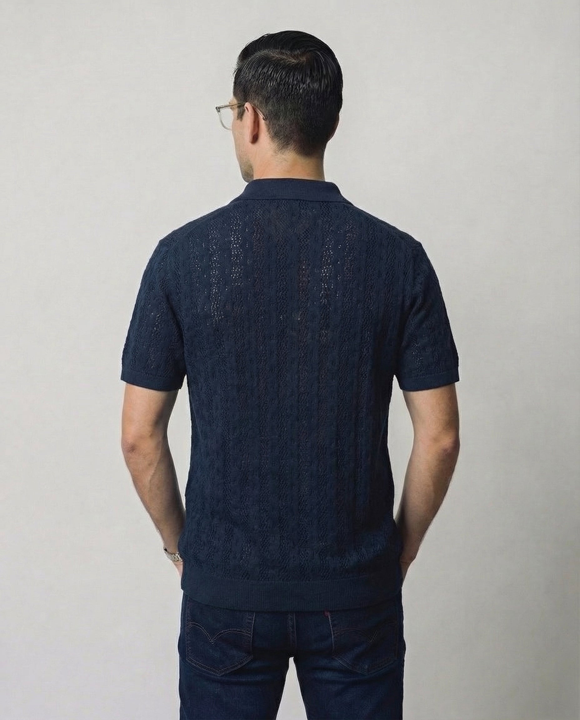 Linear-Knit Short Sleeve Sweater