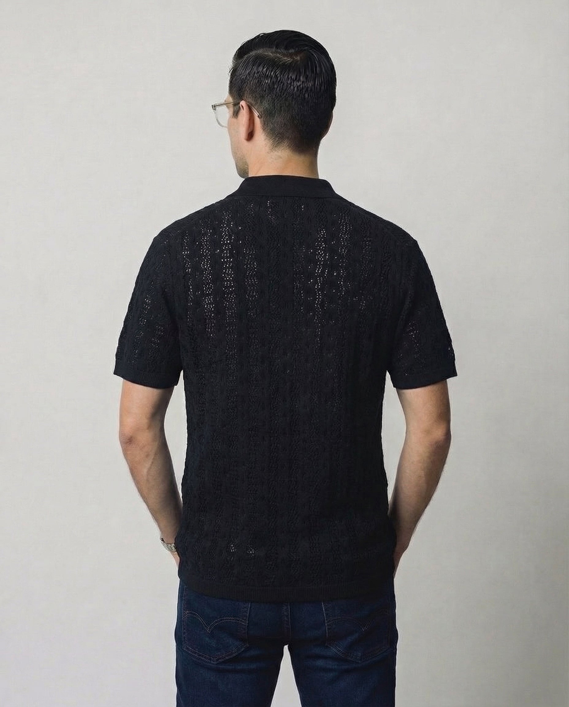Linear-Knit Short Sleeve Sweater