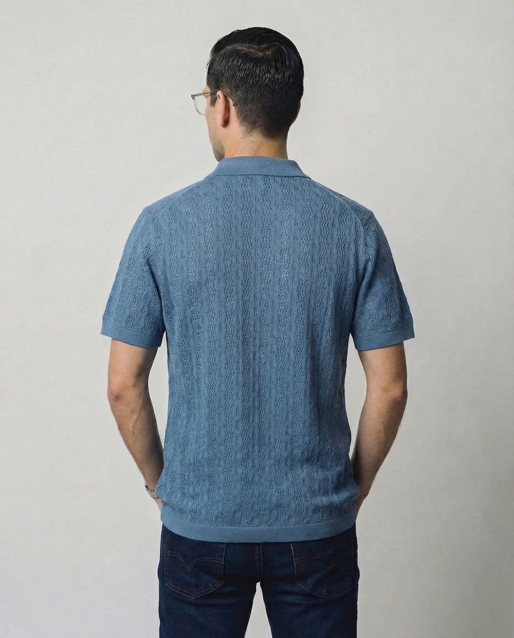 Linear-Knit Short Sleeve Sweater