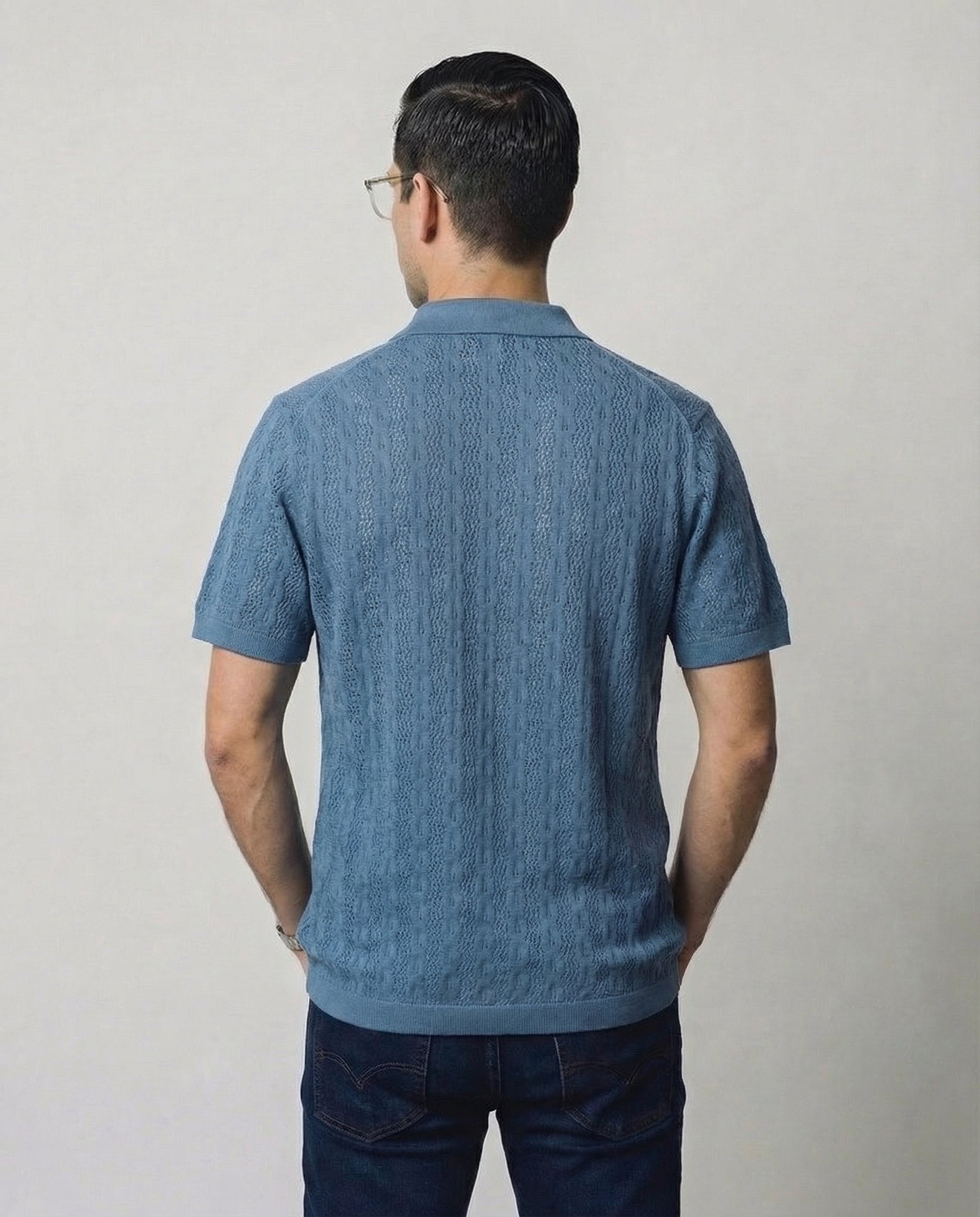 Linear-Knit Short Sleeve Sweater