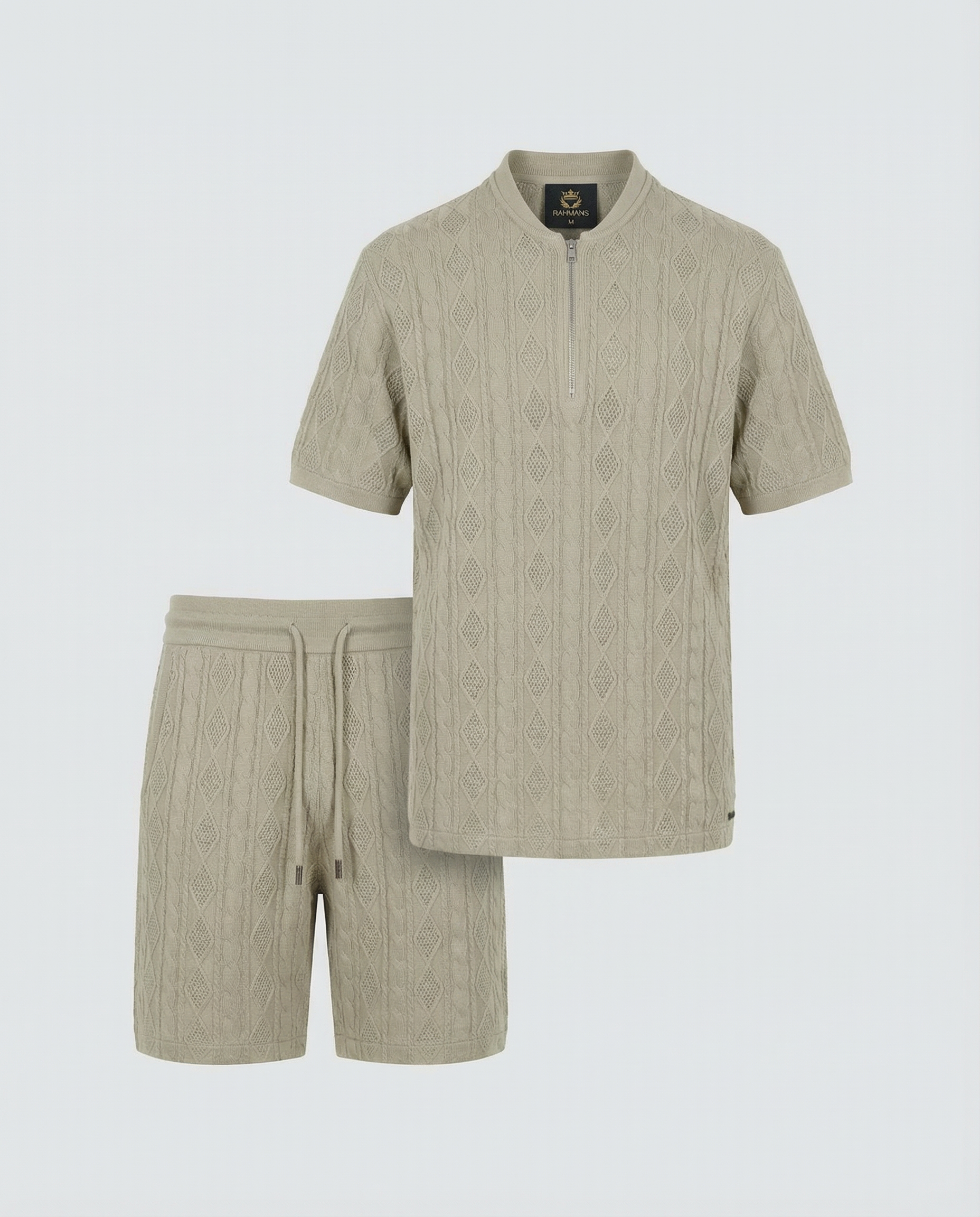 Diamond Knit Half-Zip Short Sleeve Sweater