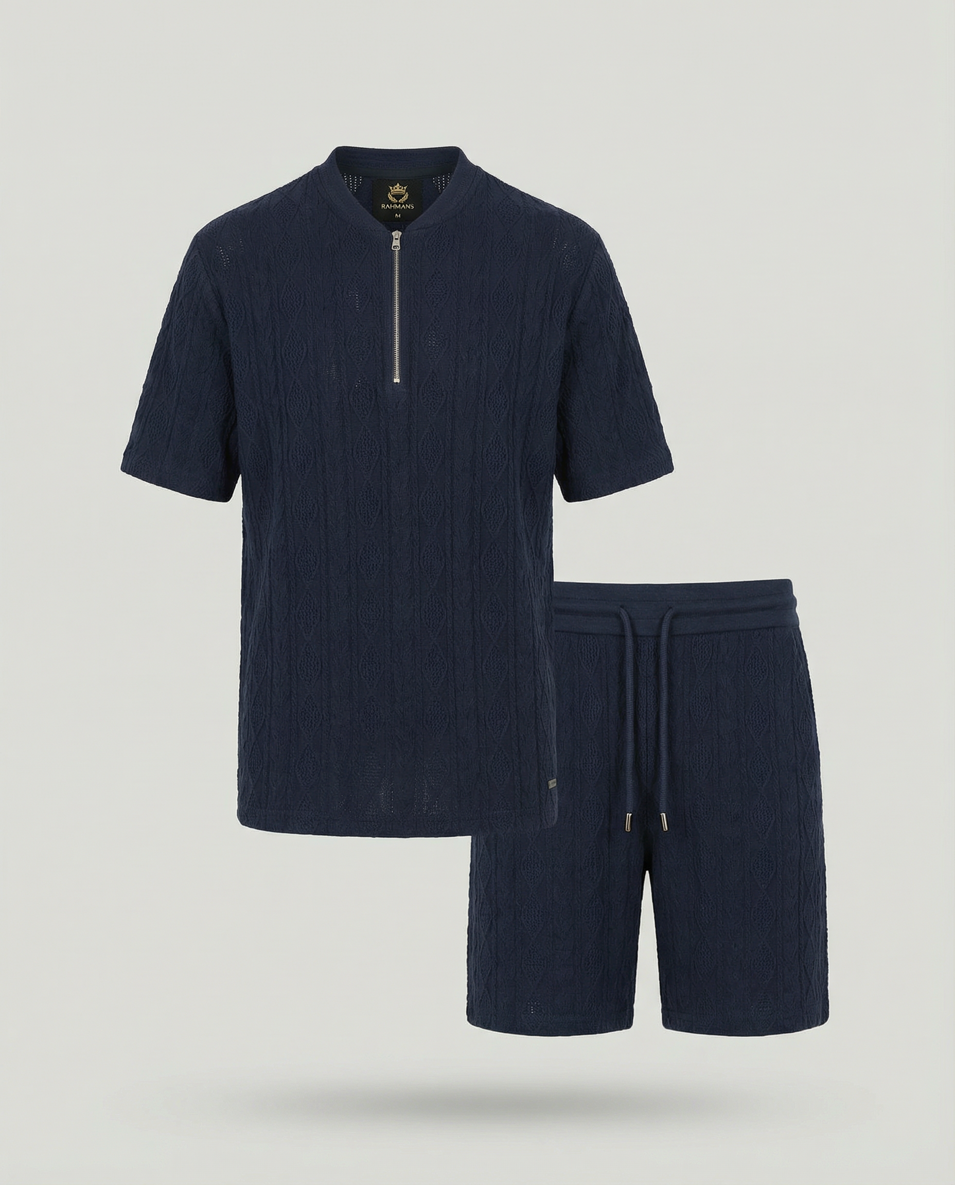 Diamond Knit Half-Zip Short Sleeve Sweater