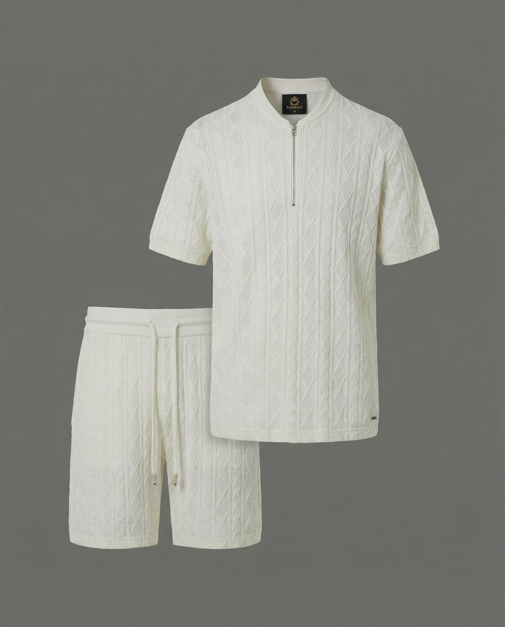 Diamond Knit Half-Zip Short Sleeve Sweater