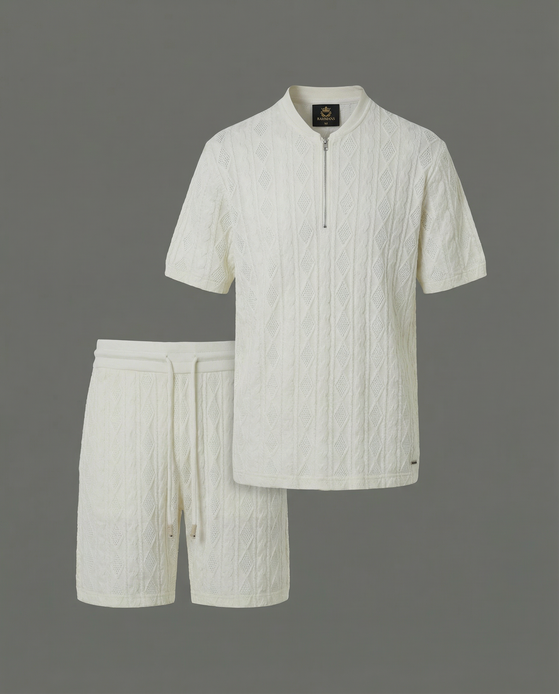 Diamond Knit Half-Zip Short Sleeve Sweater