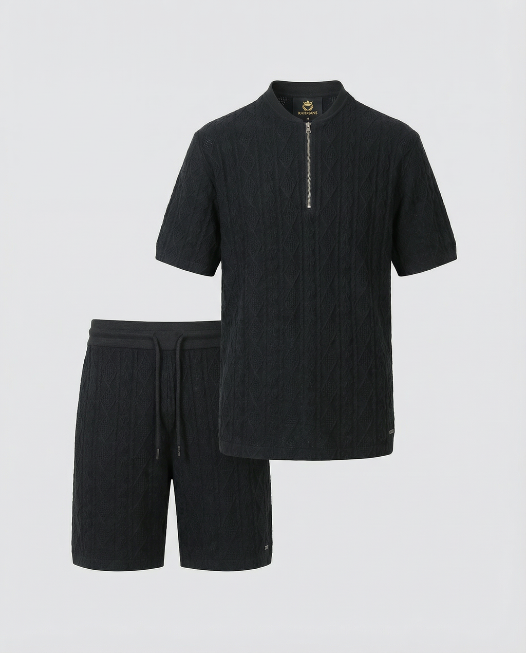 Diamond Knit Half-Zip Short Sleeve Sweater