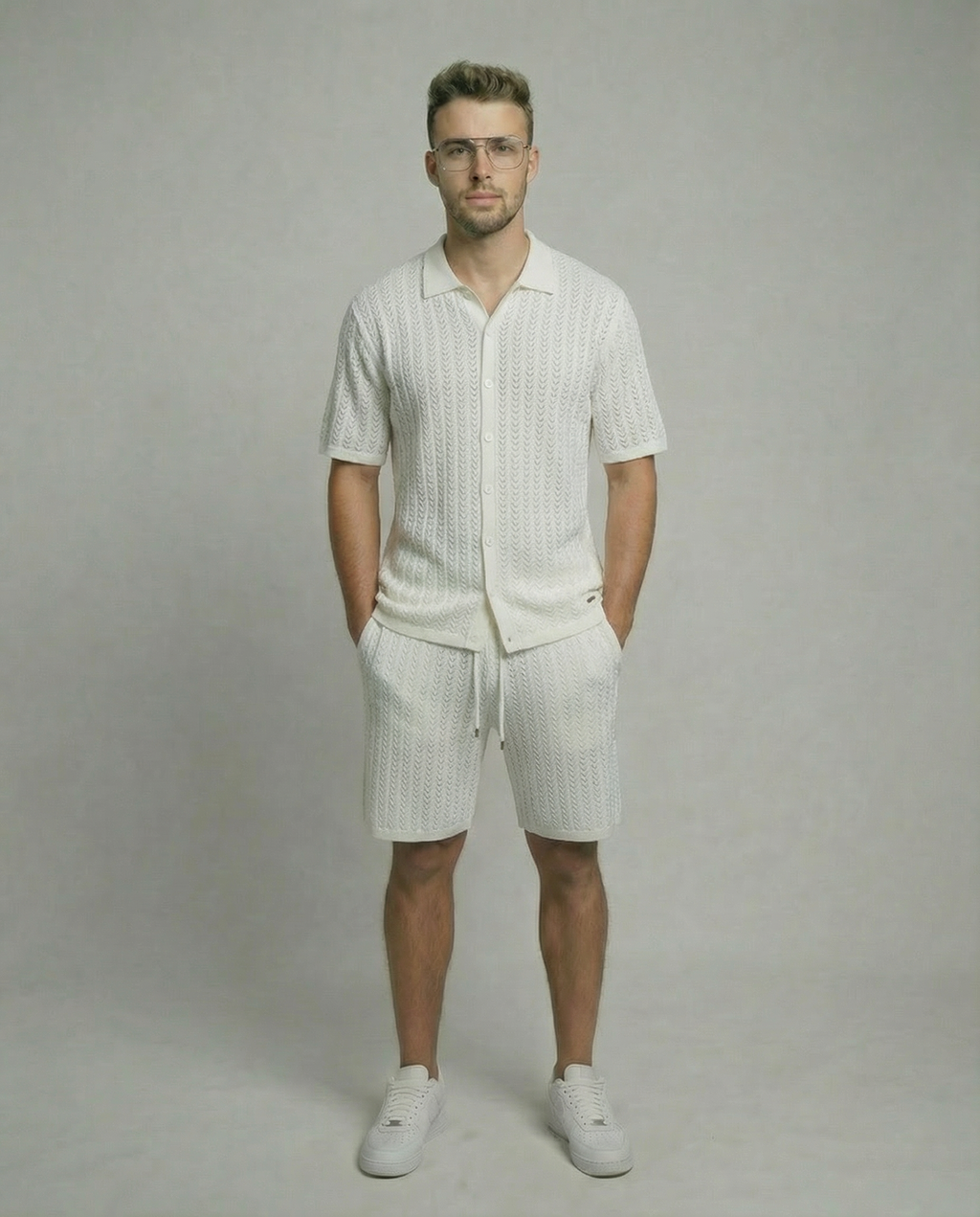 Diamond-Textured Short Sleeve Sweater
