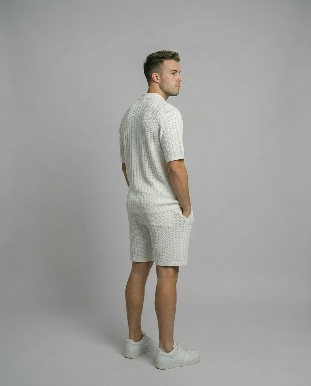 Diamond-Textured Short Sleeve Sweater