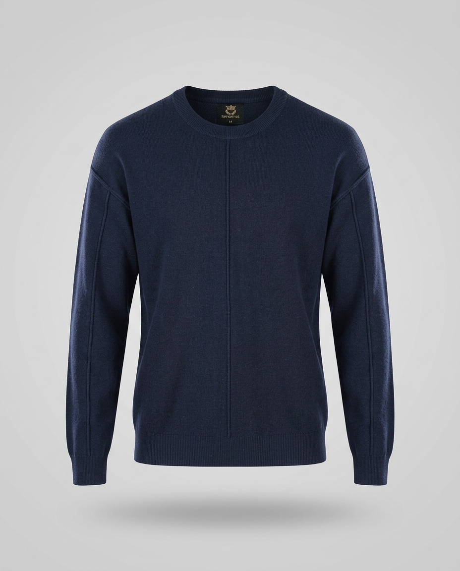 Structured Vertical-Knit Crew Neck Sweater
