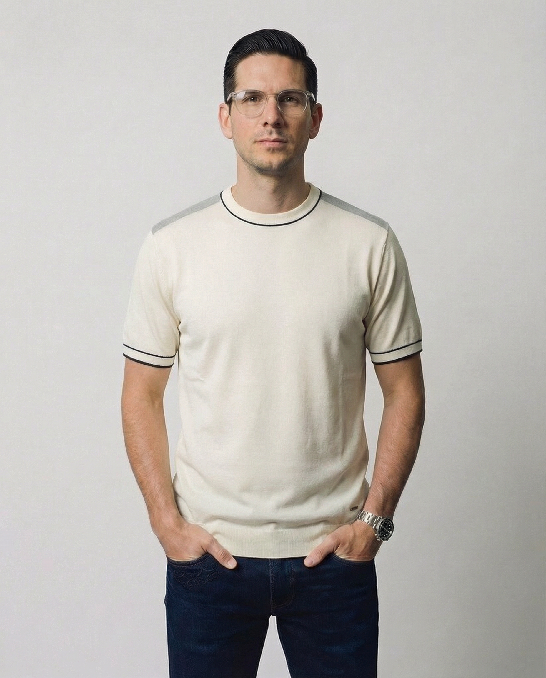 Vertical-Knit Round Neck Sweater