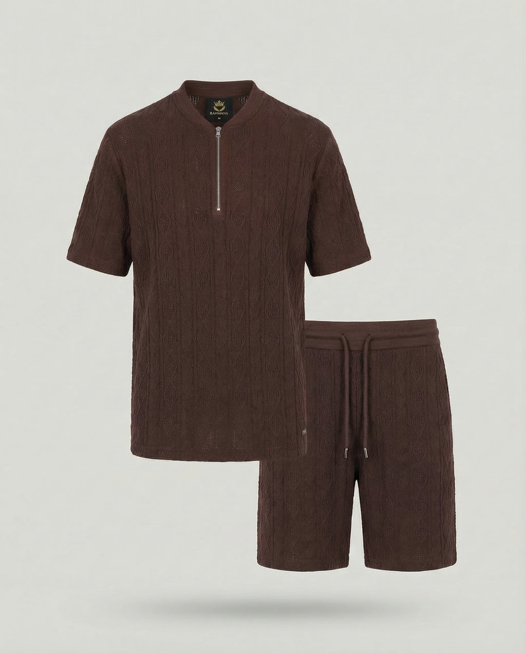 Diamond Knit Half-Zip Short Sleeve Sweater