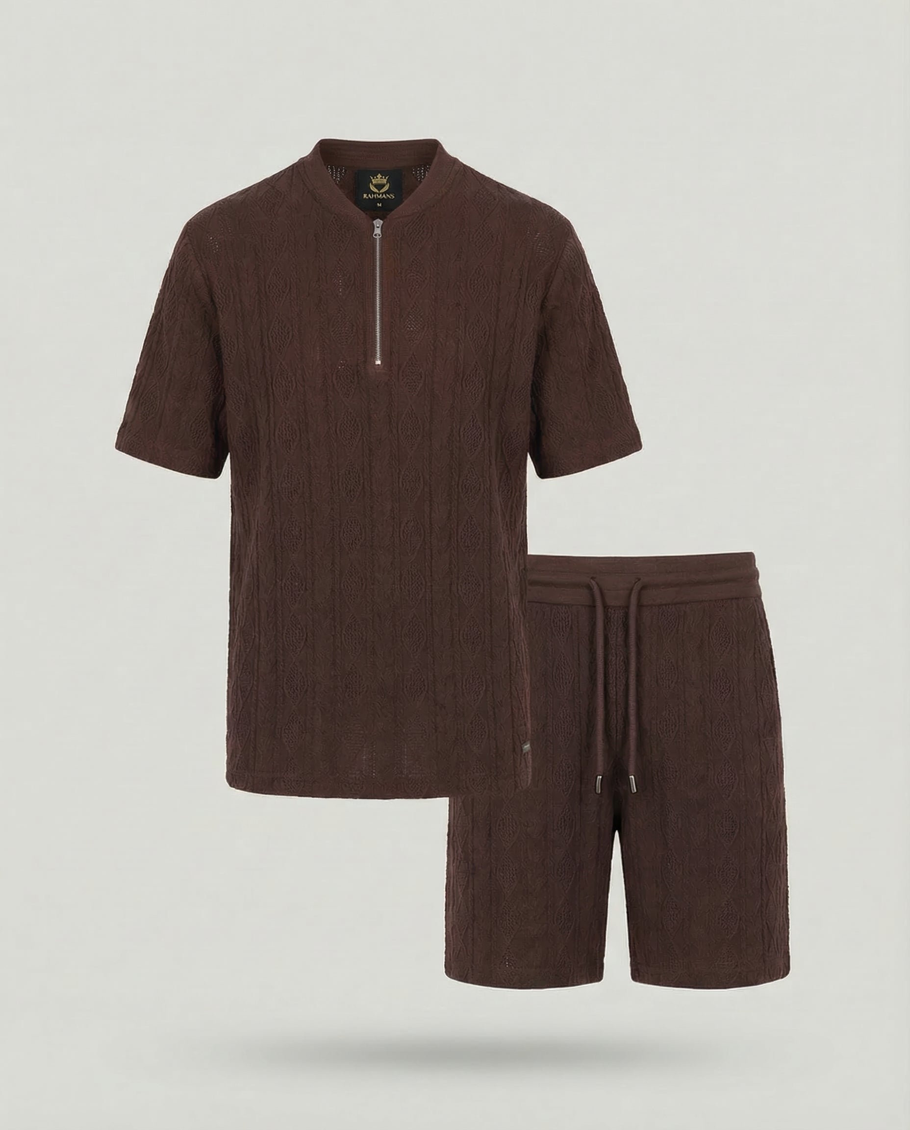 Diamond Knit Half-Zip Short Sleeve Sweater